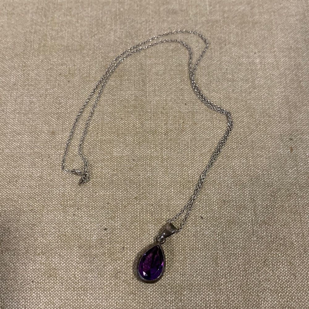 Sterling Silveramethyst Tear Drop Pendant With 18” Sterling Chain Marked